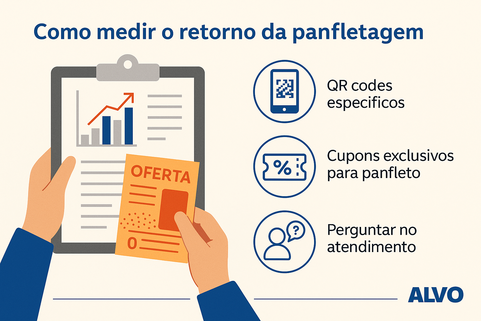Infográfico explicando como o trabalho do panfleteiro pode ser mensurado por meio de métricas como alcance, taxa de conversão e engajamento local.